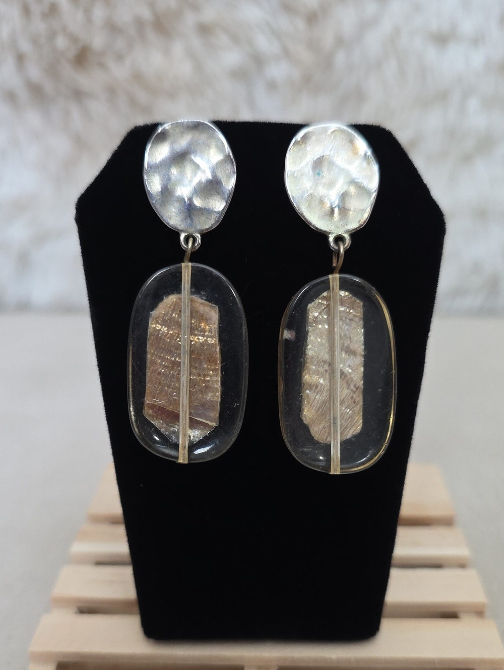 Chico's Silver Tone & Clear Acrylic Statement Drop Earrings